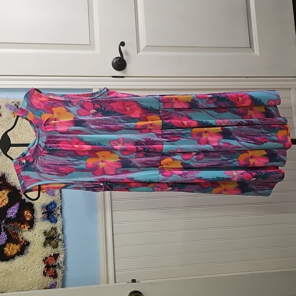 White Birch Pink and Blue Sleeveless Tie Front Sundress With Shorts Built In.